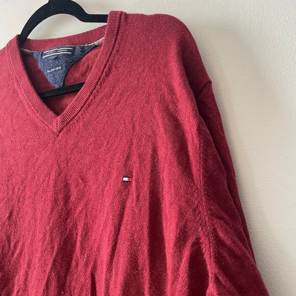 Tommy Hilfiger The Cotton Mix V-Neck Sweater Red Pima Cotton Cashmere Blend S L - Picture 3 of 7